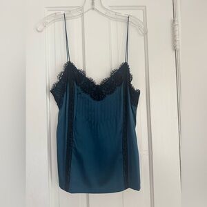 Theory Teal and Black Lace Cami Top
